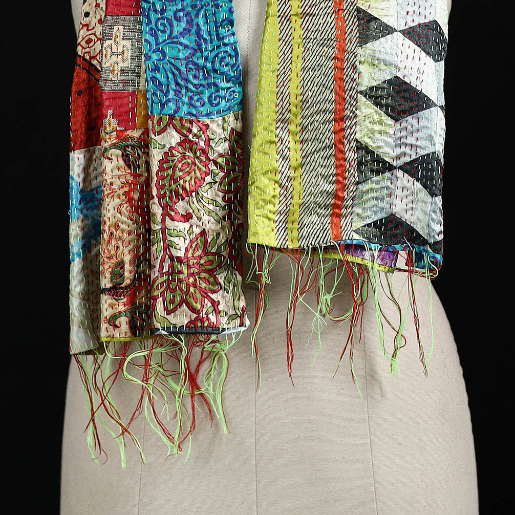 Bengal Kantha Handwork Patchwork Reversible Silk Stole 169