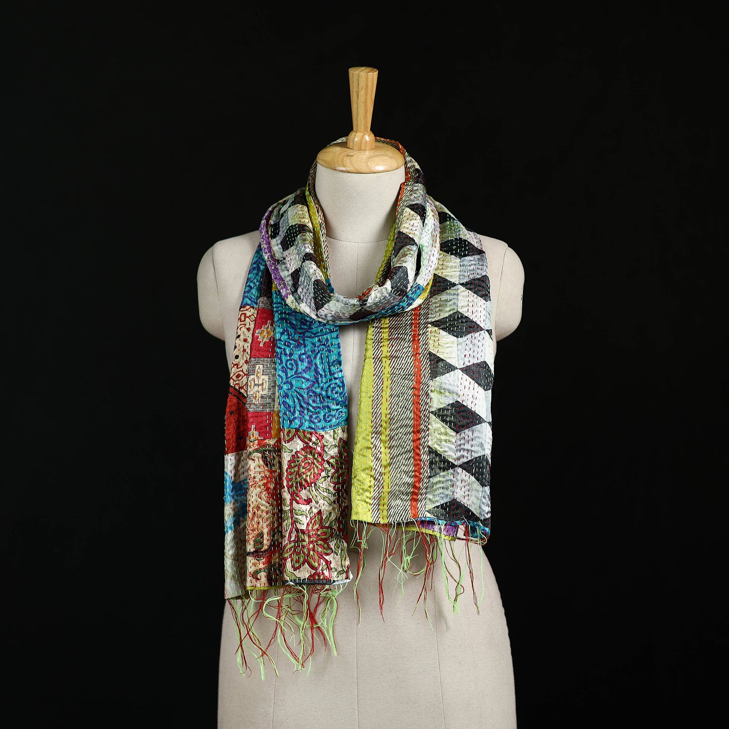 Bengal Kantha Handwork Patchwork Reversible Silk Stole 169
