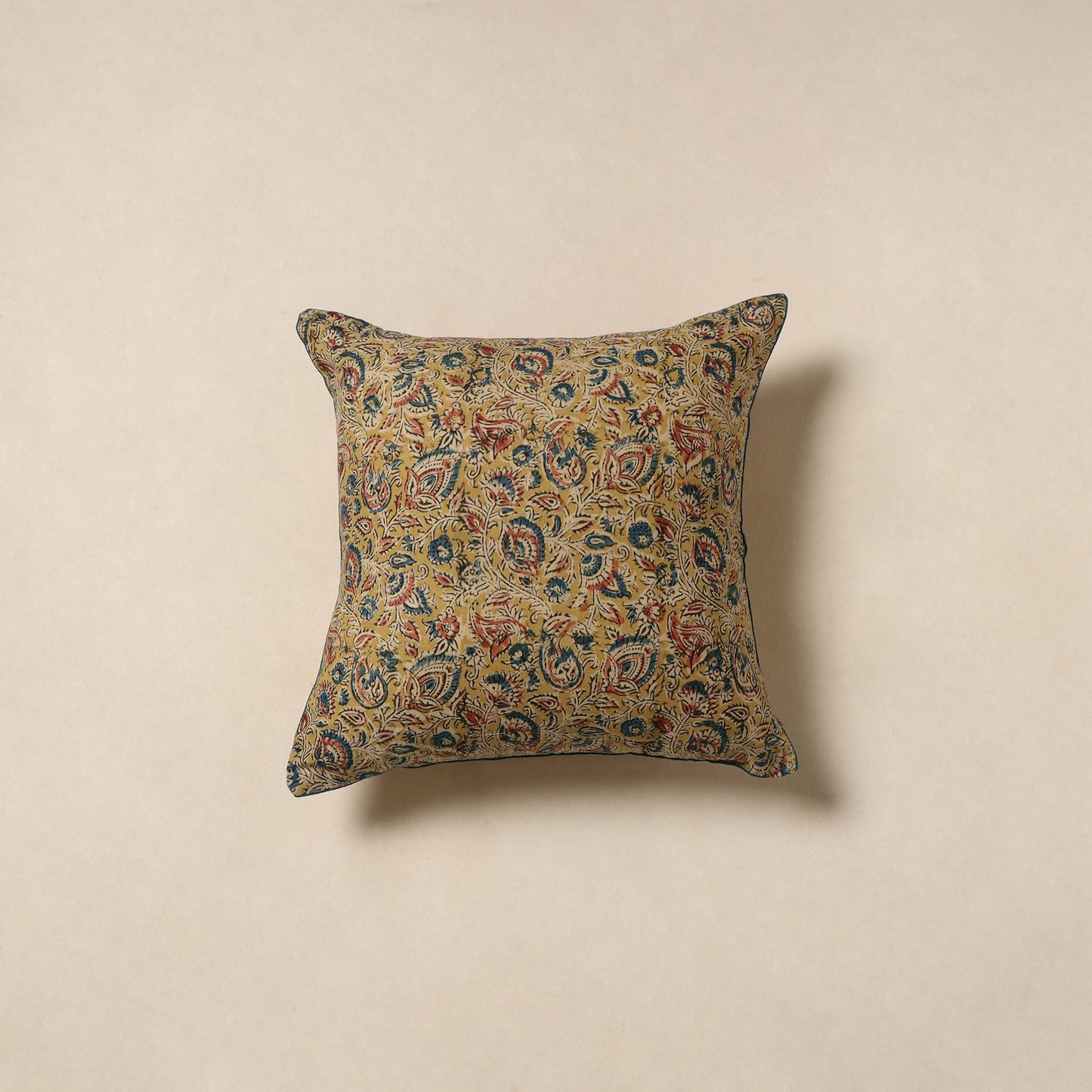 Yellow - kalamkari cotton cushion cover 35 - handcrafted