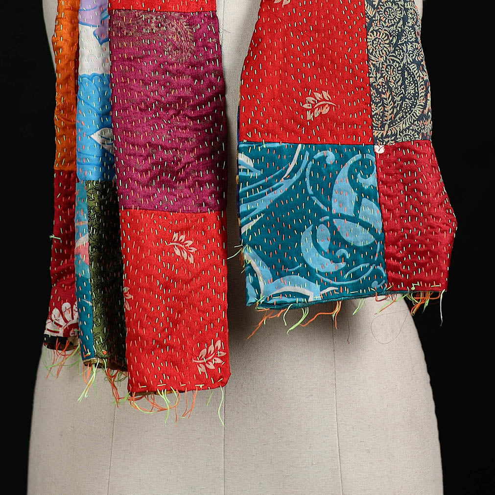 Bengal Kantha Handwork Patchwork Reversible Silk Stole 170