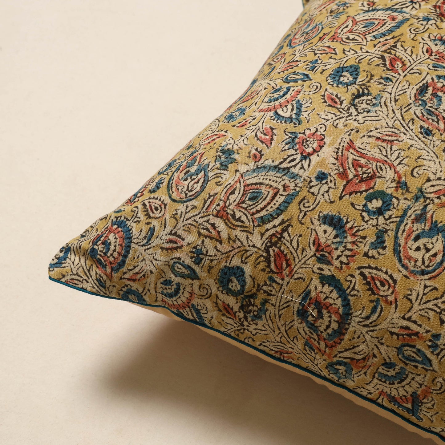 Yellow - kalamkari cotton cushion cover 35 - handcrafted