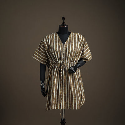 Akola Hand Block Print Natural Dyed Cotton Kaftan (Medium) 171