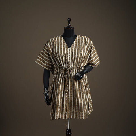 Akola hand block print natural dyed cotton kaftan (medium)