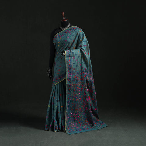 Bengal Kantha Hand Embroidery Silk Cotton Chapa Work Saree 84