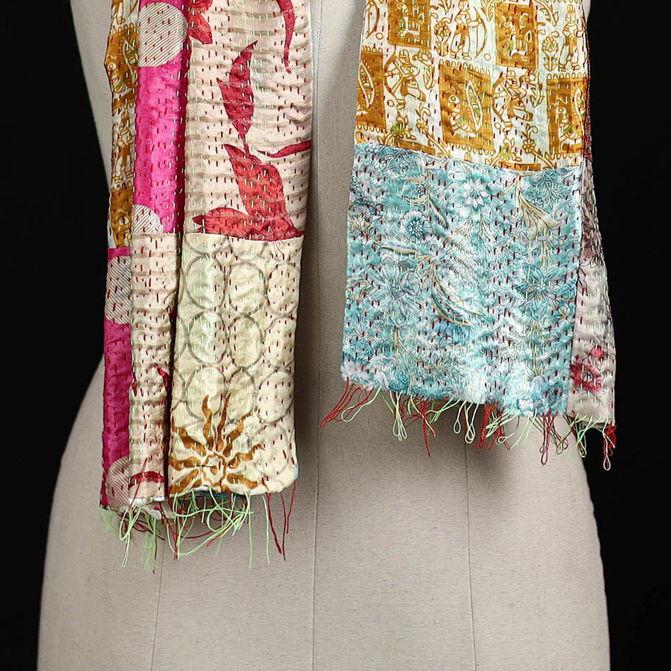 Bengal Kantha Handwork Patchwork Reversible Silk Stole 171
