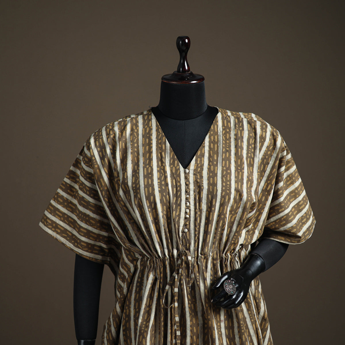 Akola Hand Block Print Natural Dyed Cotton Kaftan (Medium) 171