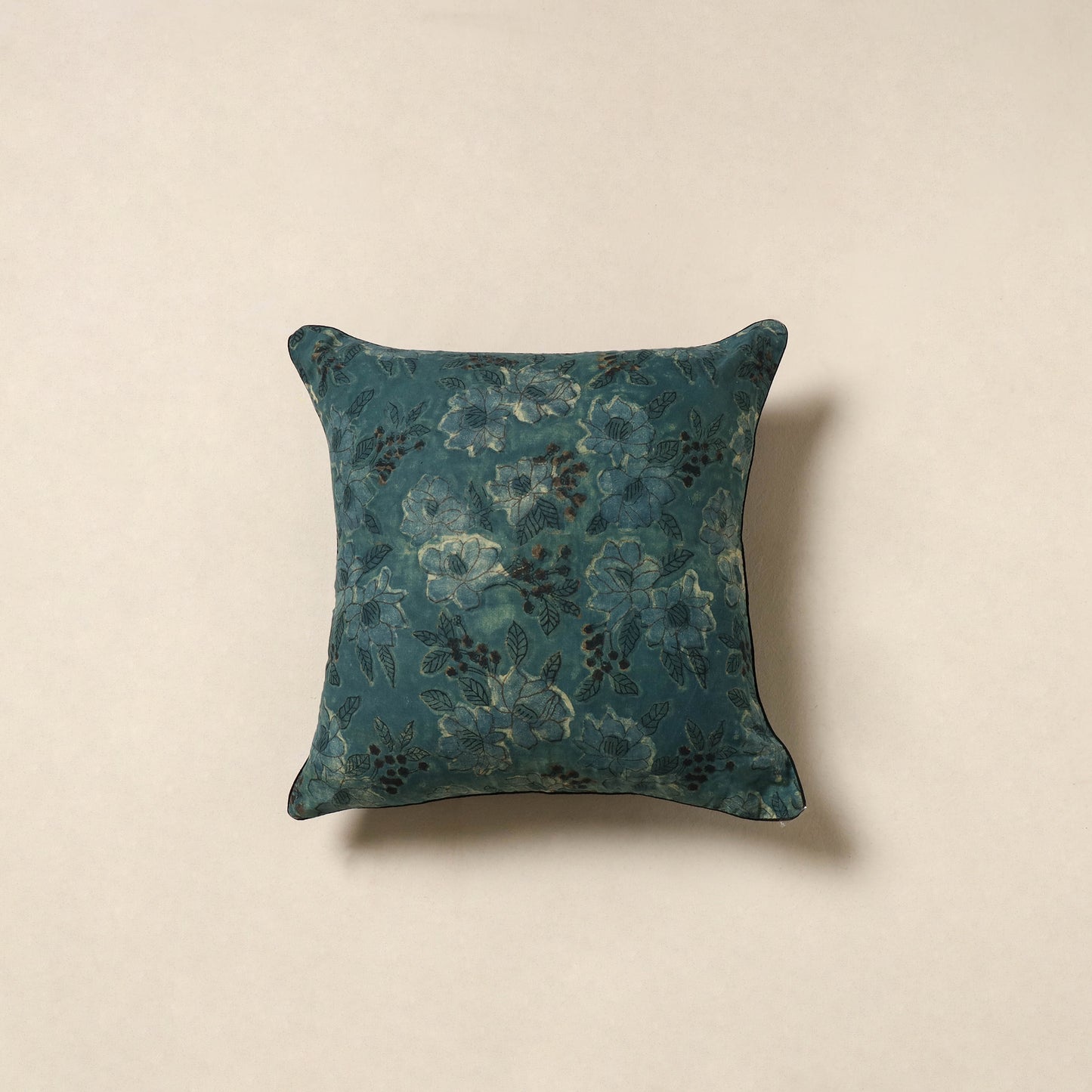 Blue - cotton bagru cushion cover 36 - handcrafted