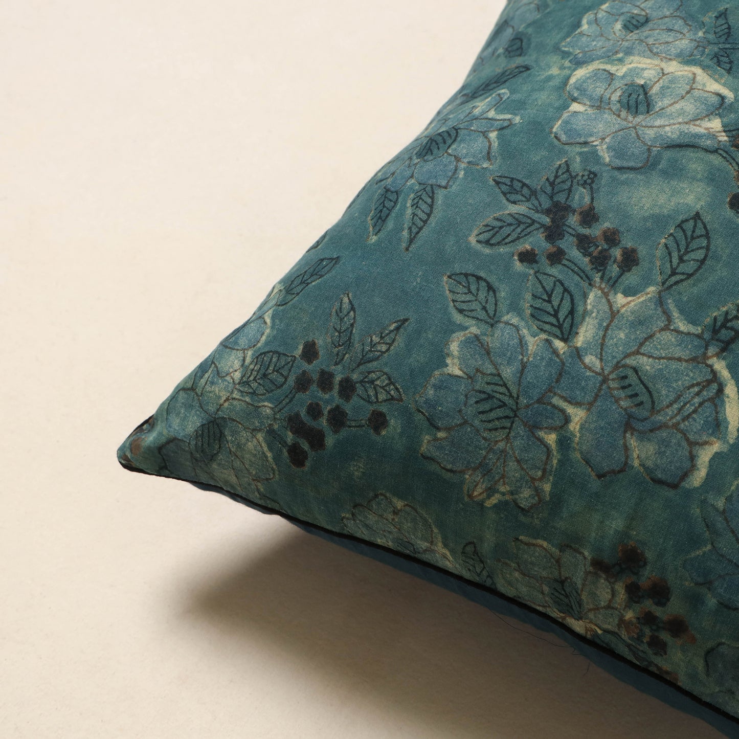 Blue - cotton bagru cushion cover 36 - handcrafted