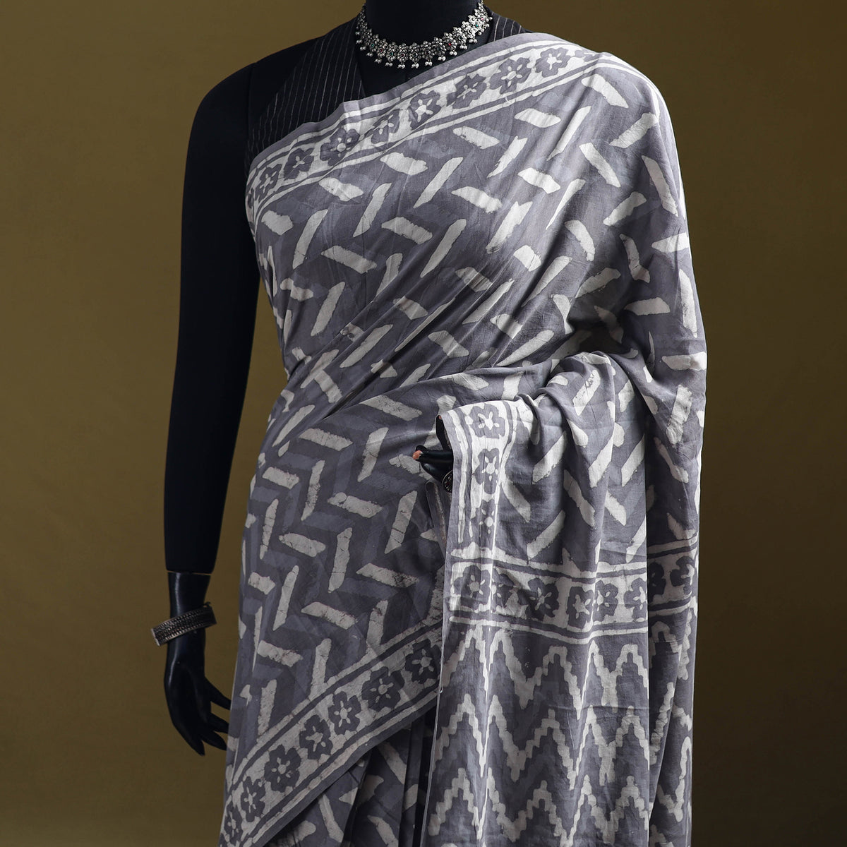 Batik Hand Block Print Pure Mul Cotton Ready To Wear Saree 51