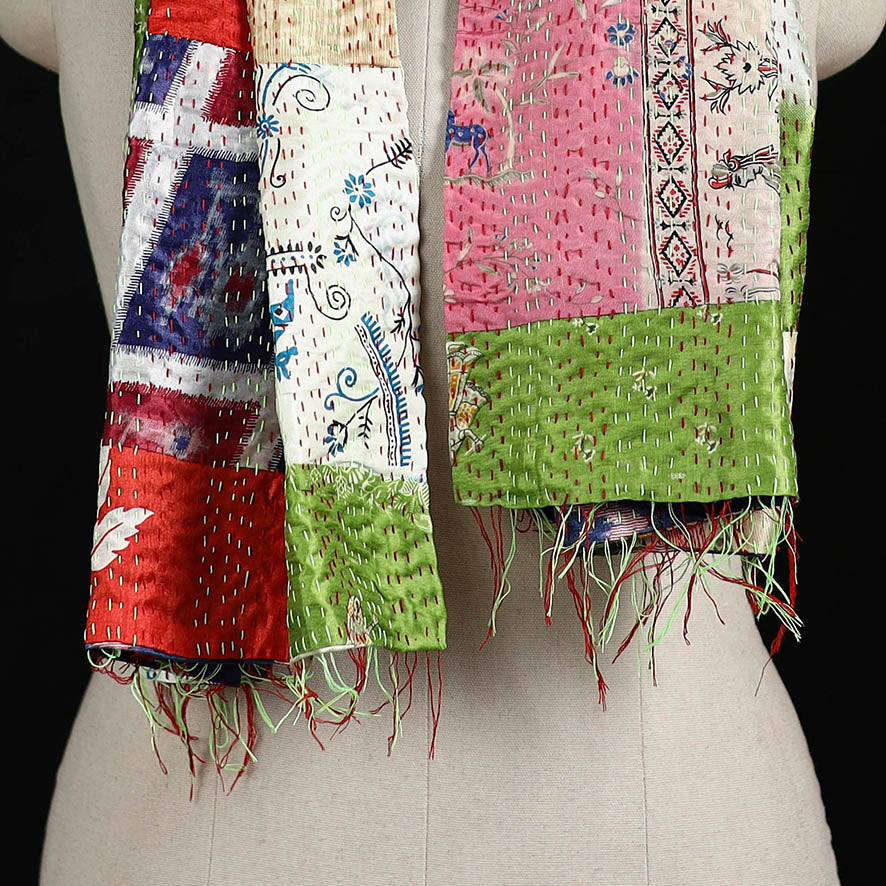 Bengal Kantha Handwork Patchwork Reversible Silk Stole 174