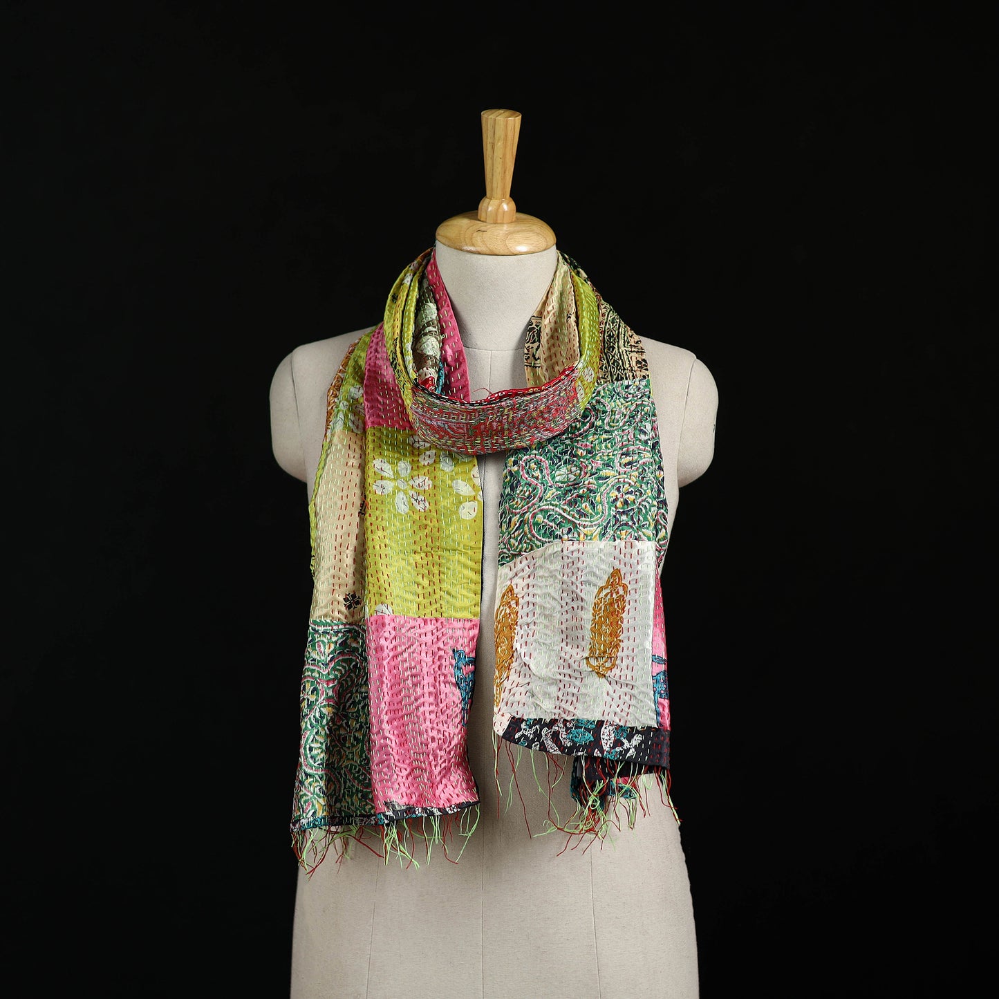 Bengal Kantha Handwork Patchwork Reversible Silk Stole 176