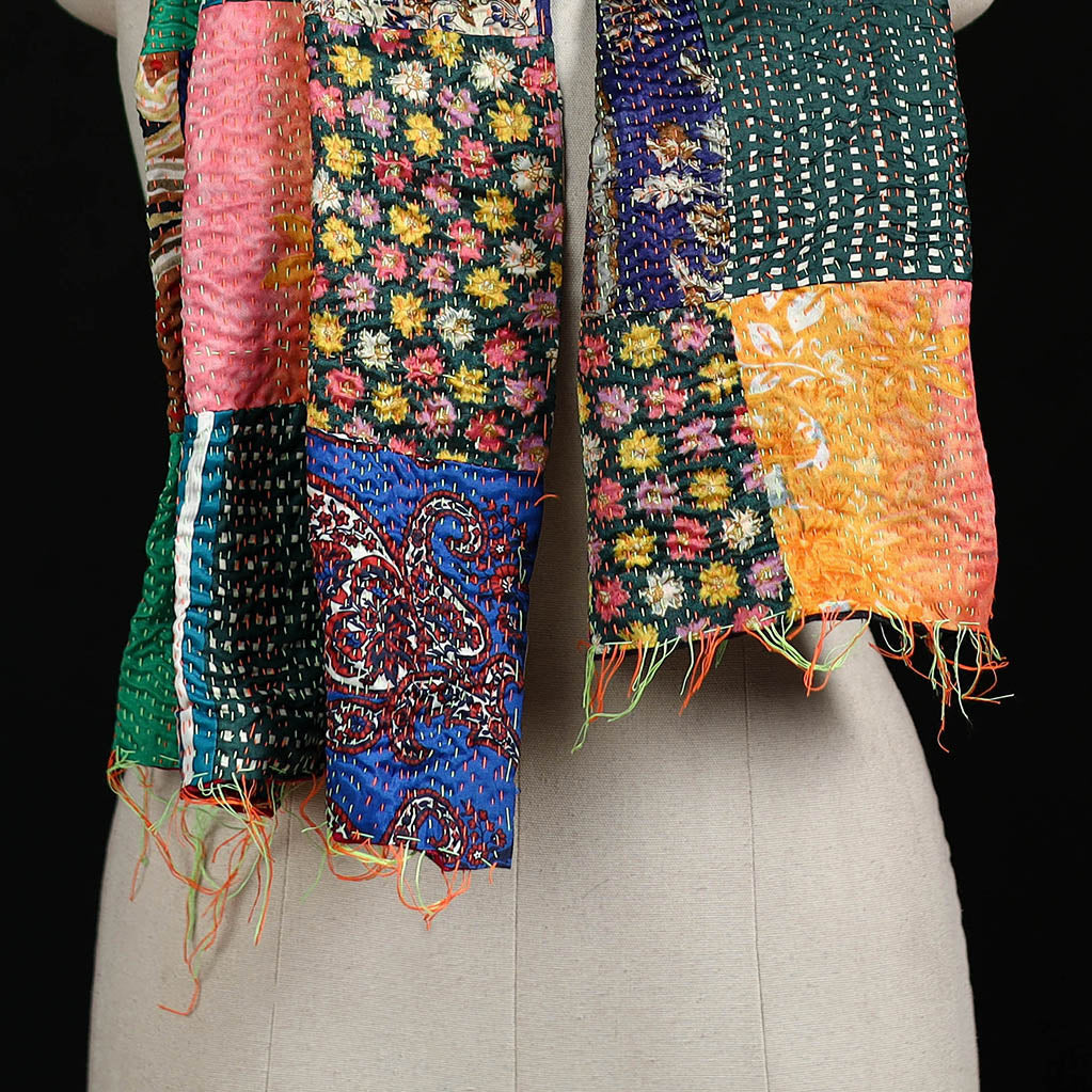 Bengal Kantha Handwork Patchwork Reversible Silk Stole 177
