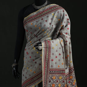 Bengal Kantha Hand Embroidery Silk Cotton Chapa Work Saree 85