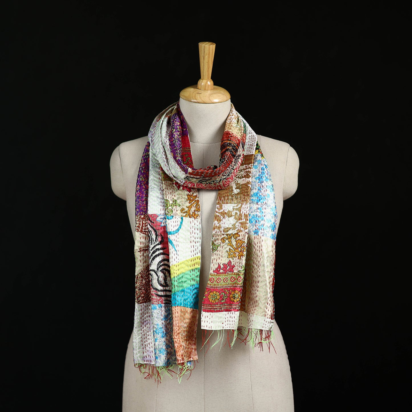 Bengal Kantha Handwork Patchwork Reversible Silk Stole 178