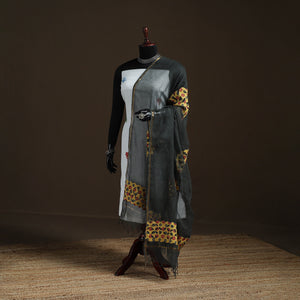 Black - Kota Doria Cotton Barmer Applique Work Dupatta with Zari Border 02