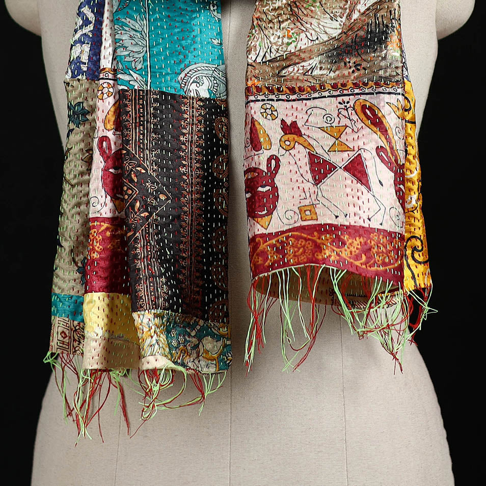 Bengal Kantha Handwork Patchwork Reversible Silk Stole 179