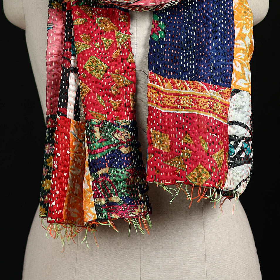 Bengal Kantha Handwork Patchwork Reversible Silk Stole 180
