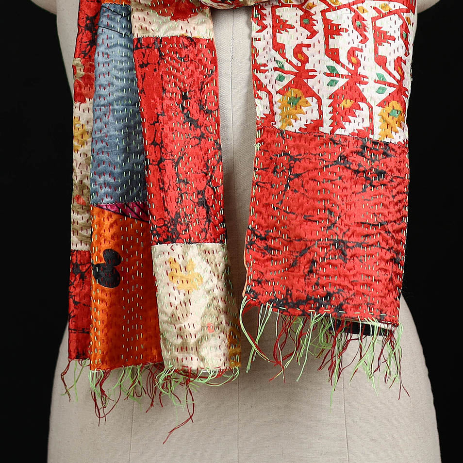 Bengal Kantha Handwork Patchwork Reversible Silk Stole 181