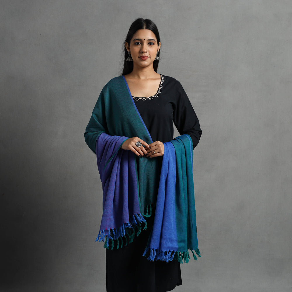 Blue - Kumaun Handwoven Pure Merino Wool Shawl for Women 63