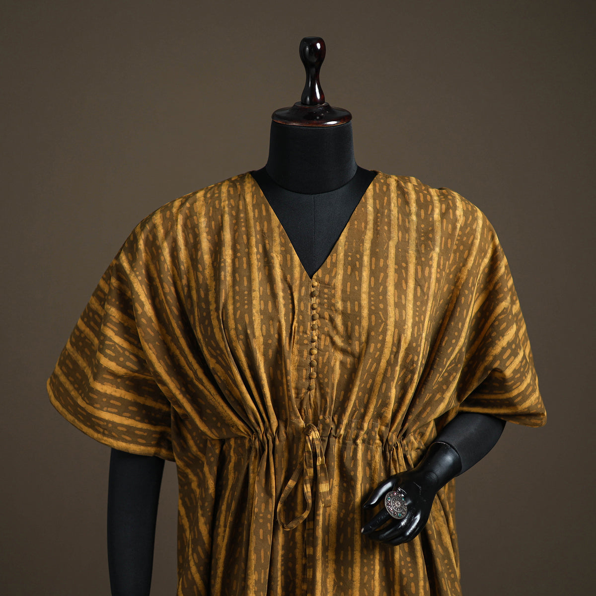Akola Hand Block Print Natural Dyed Cotton Kaftan (Medium) 173