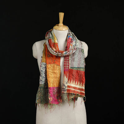 Bengal Kantha Handwork Patchwork Reversible Silk Stole 183