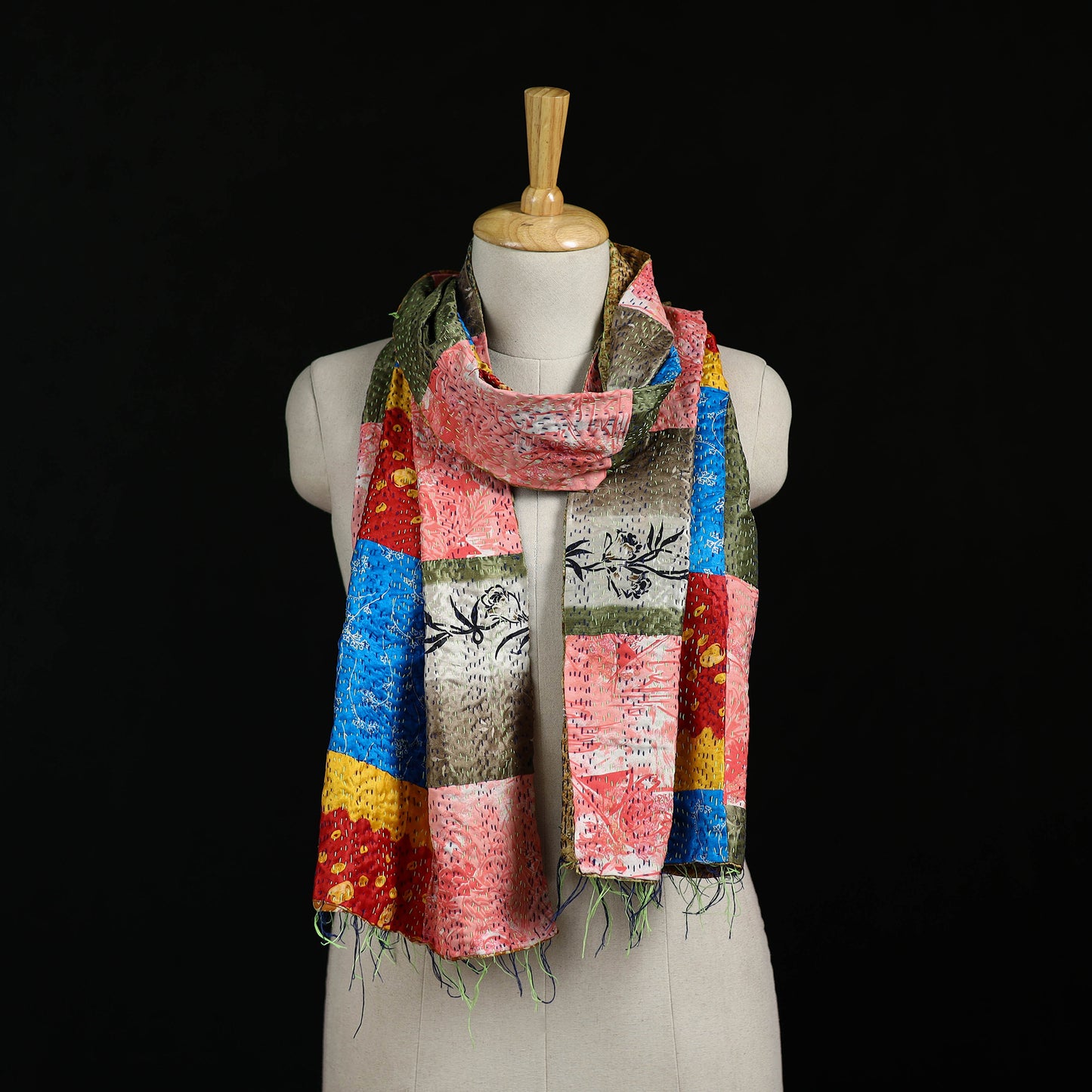 Bengal Kantha Handwork Patchwork Reversible Silk Stole 184