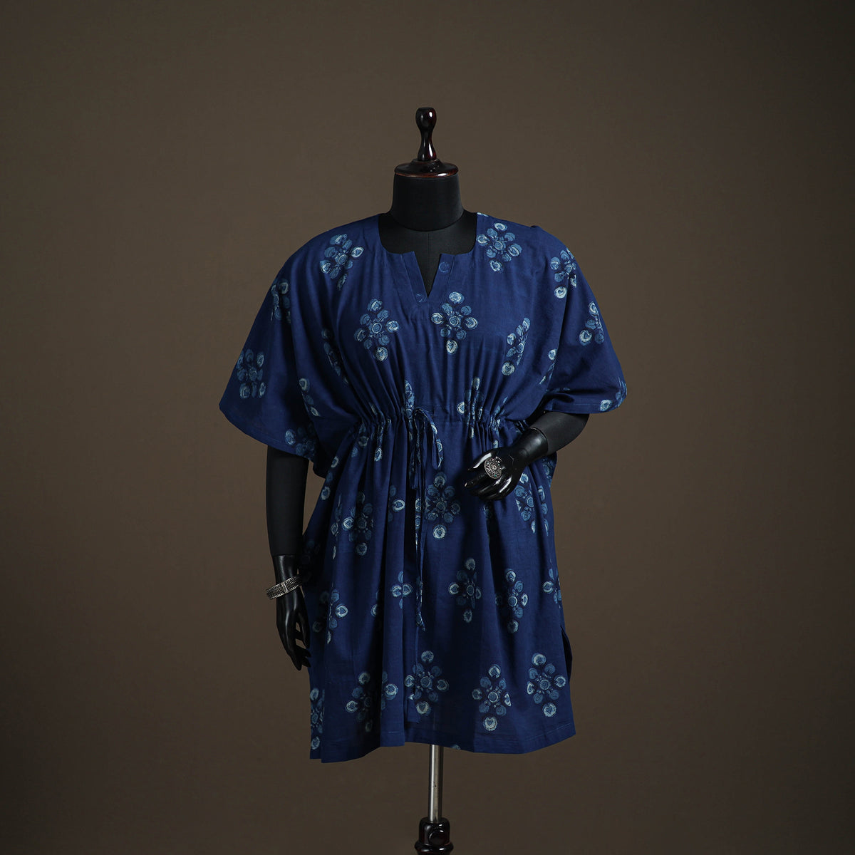 Akola Hand Block Print Natural Dyed Cotton Kaftan (Medium) 174