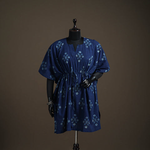Akola hand block print natural dyed cotton kaftan (medium)