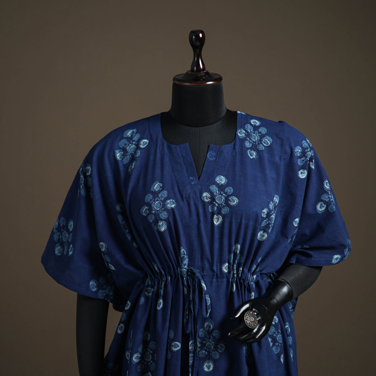 Akola Hand Block Print Natural Dyed Cotton Kaftan (Medium) 174