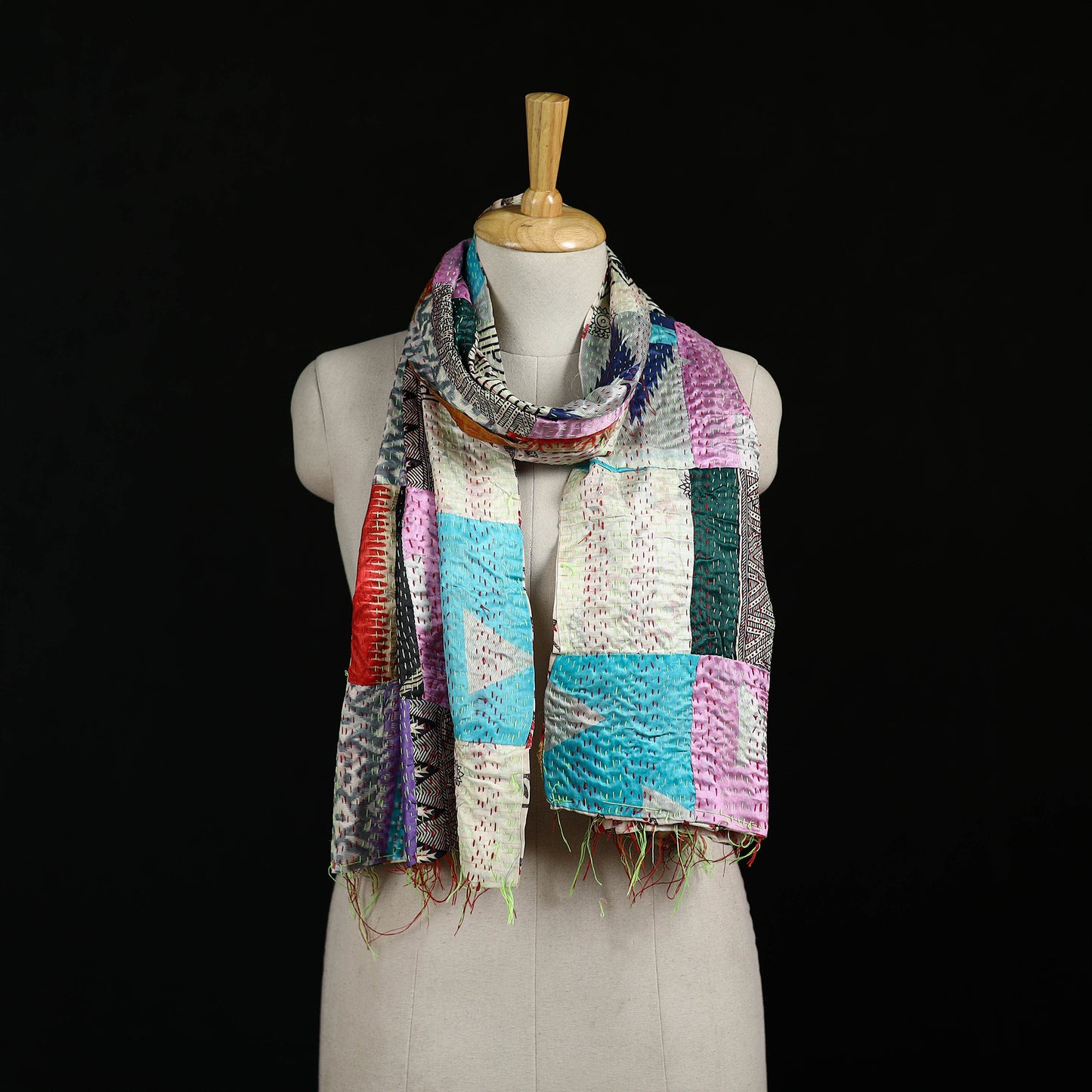 Bengal Kantha Handwork Patchwork Reversible Silk Stole 185