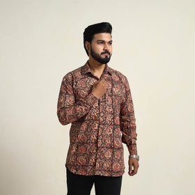 Buy Red Pedana Block Print Cotton Men Kalamkari Shirt for Men