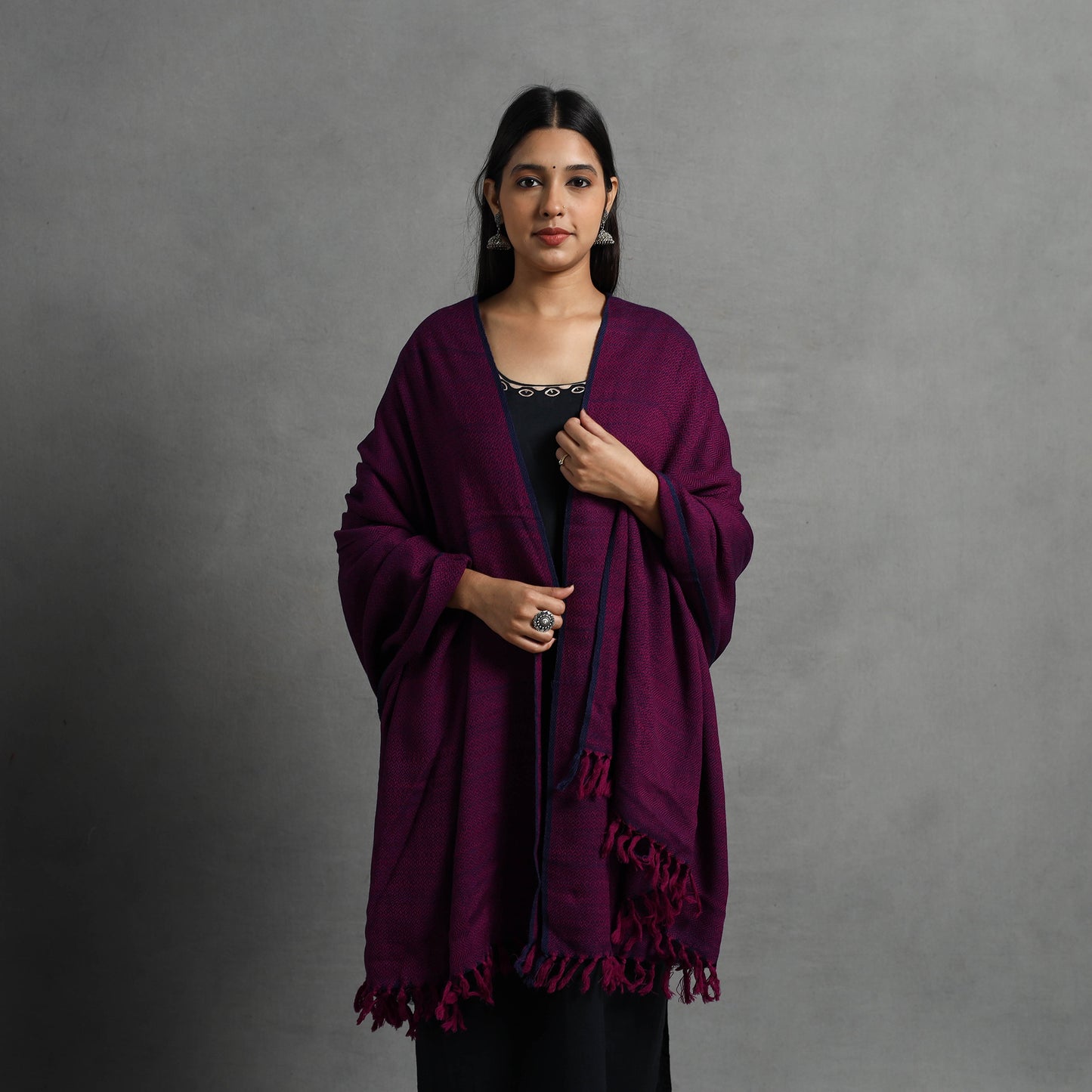 Purple - Kumaun Handwoven Pure Merino Wool Shawl for Women 64