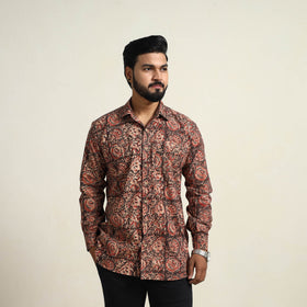 Buy Red Pedana Block Print Cotton Men Kalamkari Shirt for Men