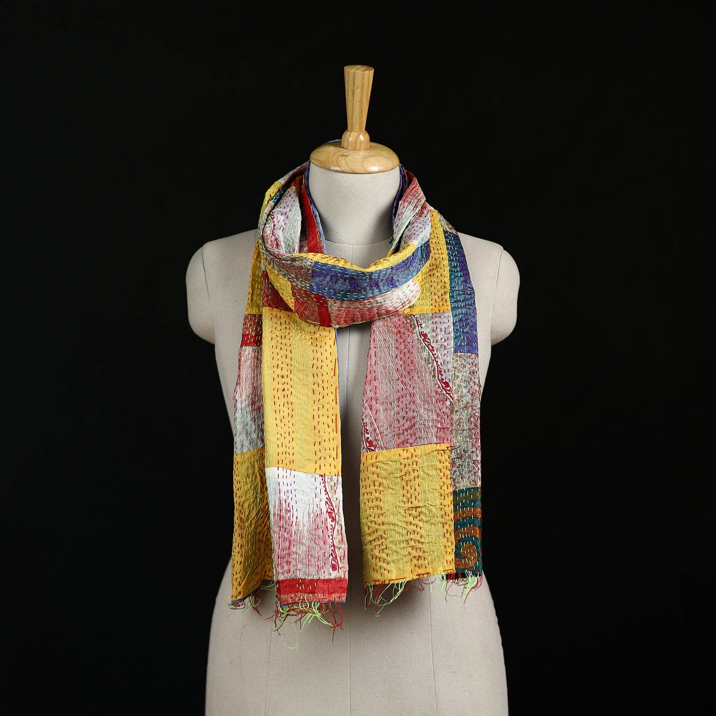 Bengal Kantha Handwork Patchwork Reversible Silk Stole 186