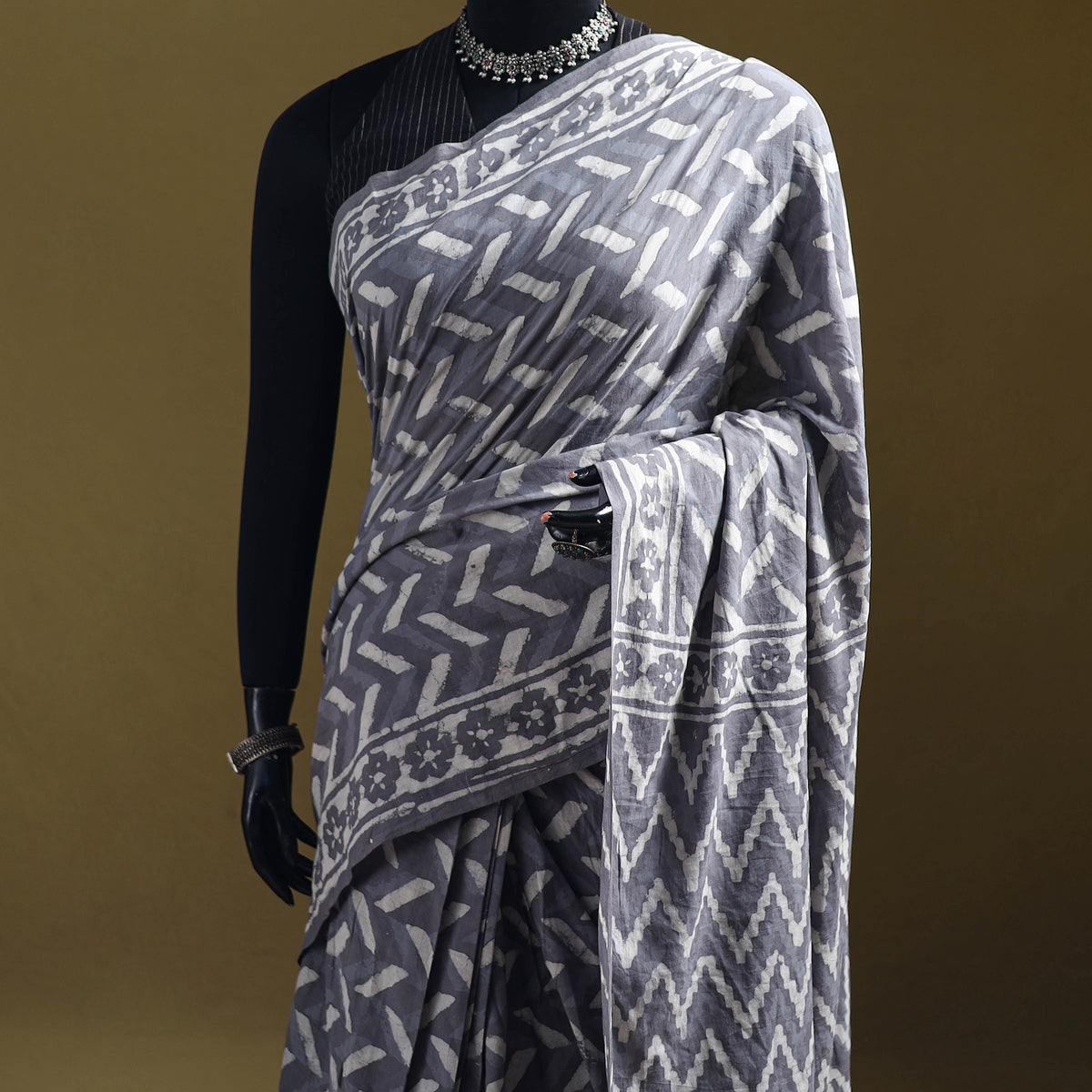 Batik Hand Block Print Pure Mul Cotton Ready To Wear Saree 53