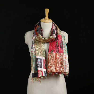Bengal Kantha Handwork Patchwork Reversible Silk Stole 187
