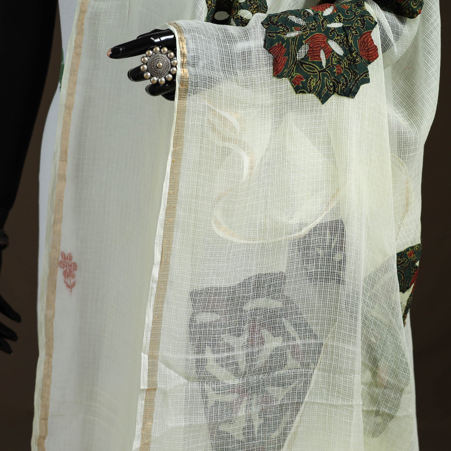 Kota Doria Cotton Barmer Applique Work Dupatta with Zari Border 03