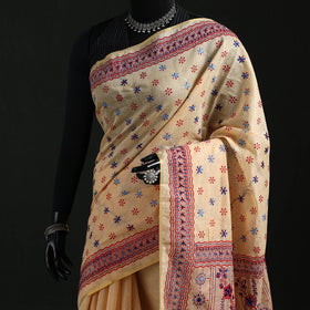 Bengal Kantha Hand Embroidery Silk Cotton Chapa Work Saree 87