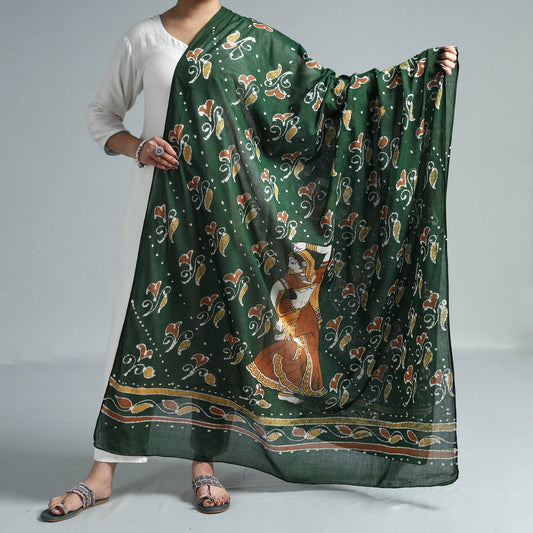 Green - Hand Batik Printed Cotton Dupatta