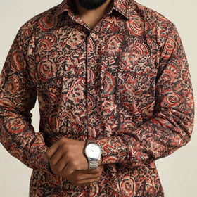 Buy Red Pedana Block Print Cotton Men Kalamkari Shirt for Men