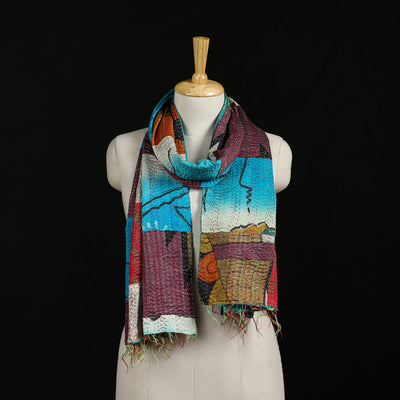 Bengal Kantha Handwork Patchwork Reversible Silk Stole 189