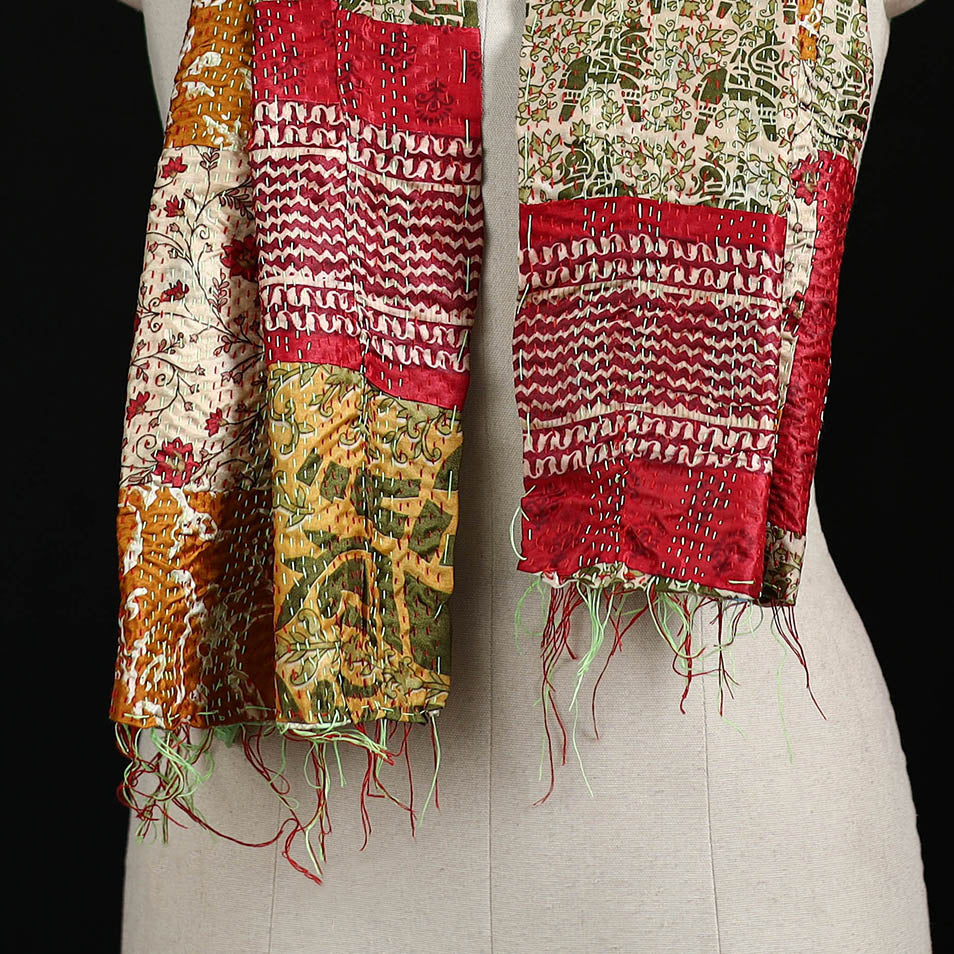 Bengal Kantha Handwork Patchwork Reversible Silk Stole 190