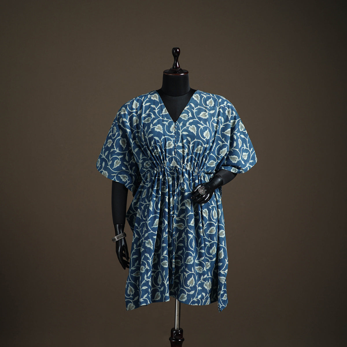 Akola Hand Block Print Natural Dyed Cotton Kaftan (Medium) 176