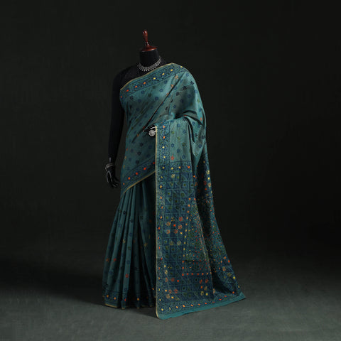 Bengal Kantha Hand Embroidery Silk Cotton Chapa Work Saree 88