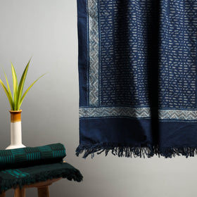Blue - Akola Block Print Pure Handloom Cotton Towel 16
