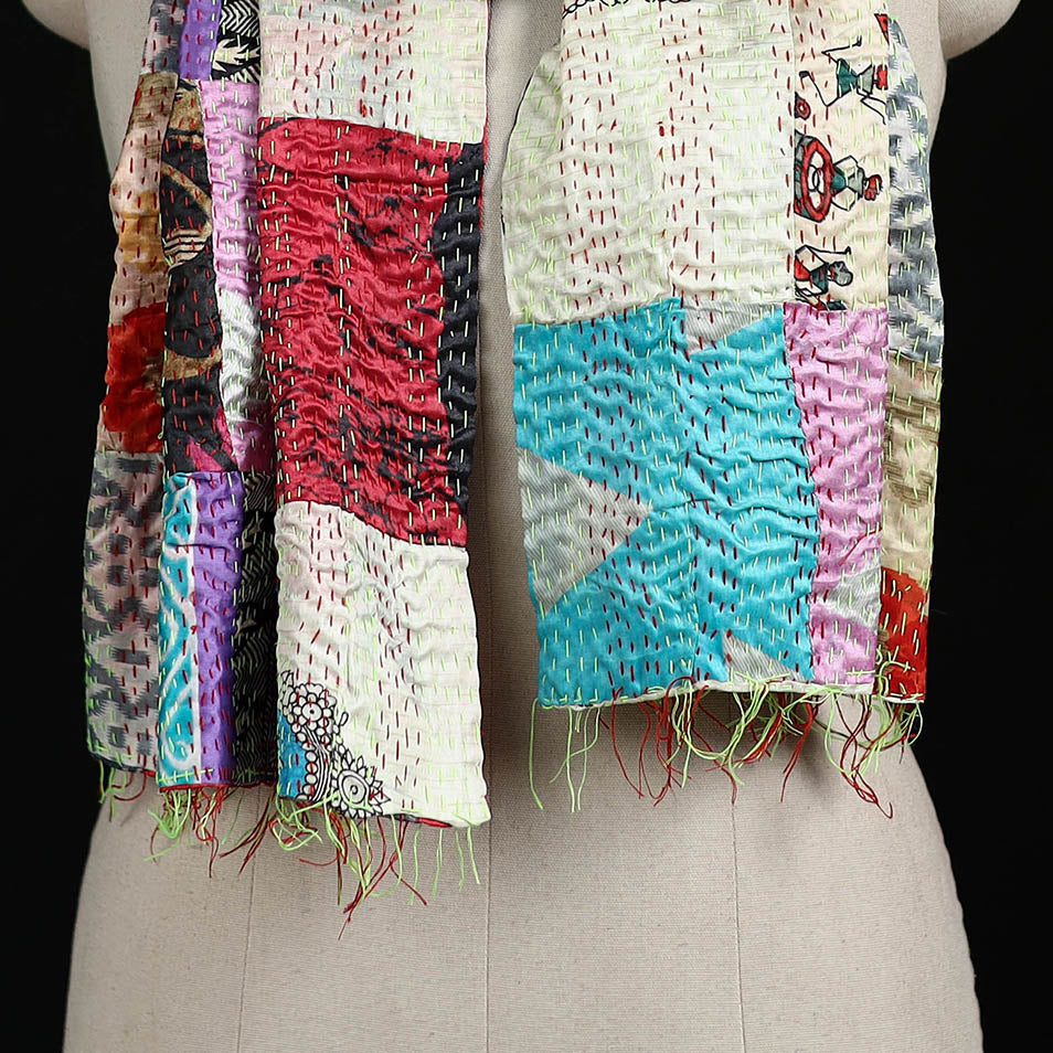 Bengal Kantha Handwork Patchwork Reversible Silk Stole 192