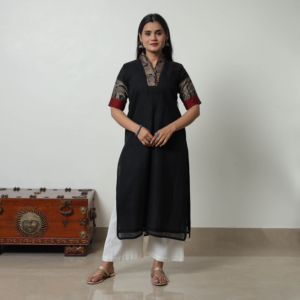 Black - Dharwad Mercerised Cotton Straight Kurta 23