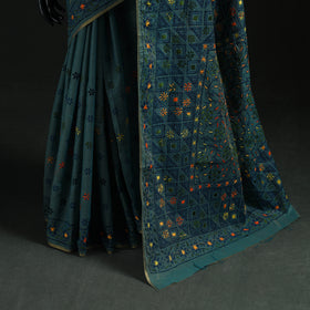 Blue - Bengal Kantha Hand Embroidery Silk Cotton Chapa Work Saree 88
