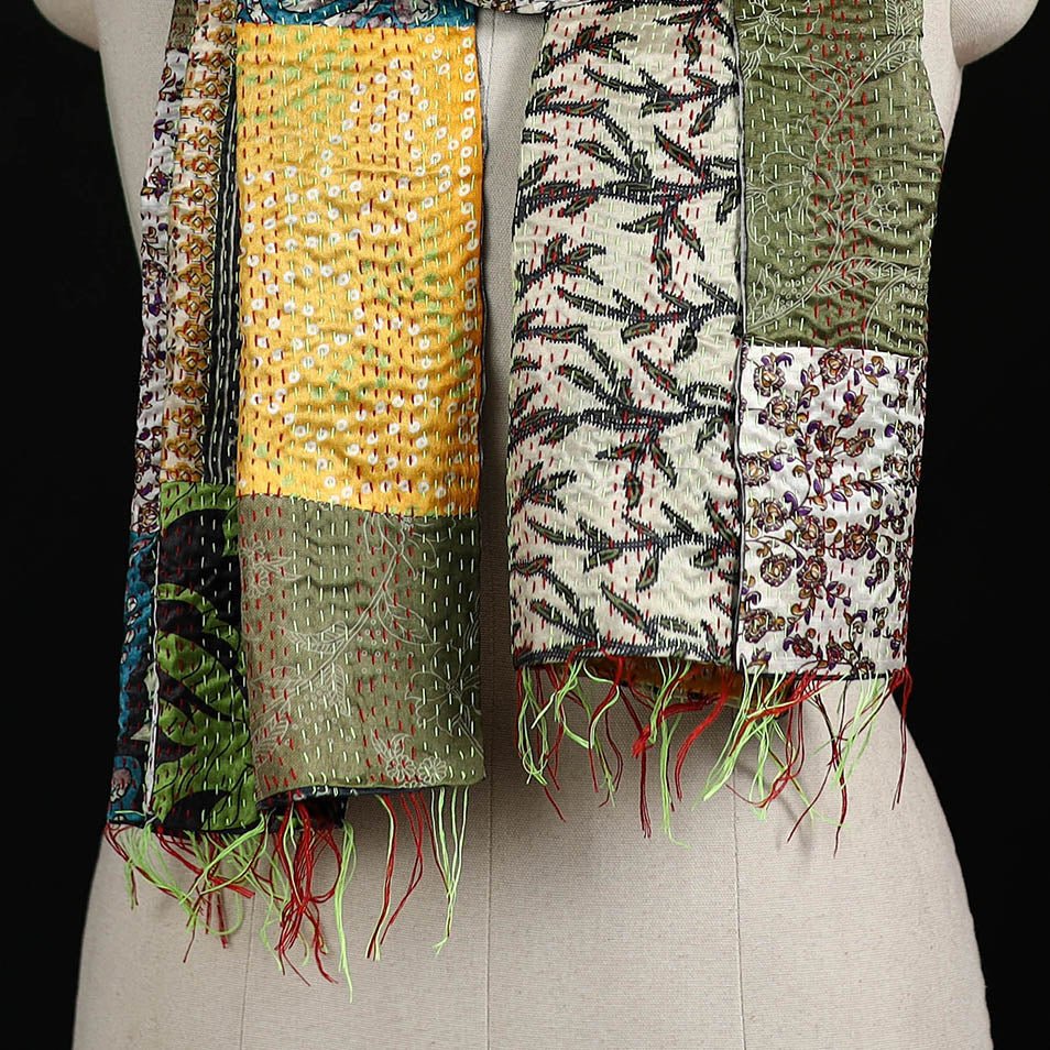 Bengal Kantha Handwork Patchwork Reversible Silk Stole 193