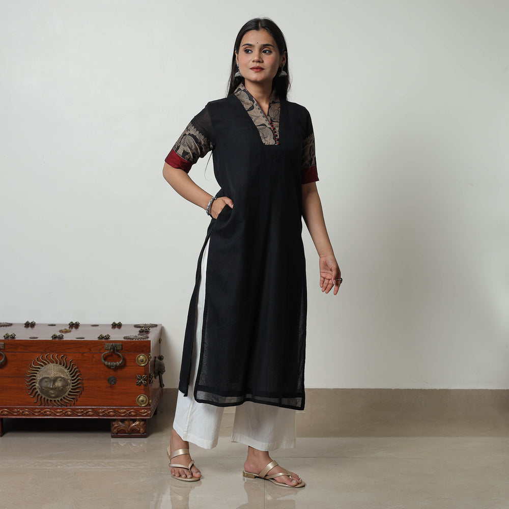 Black - Dharwad Mercerised Cotton Straight Kurta 23